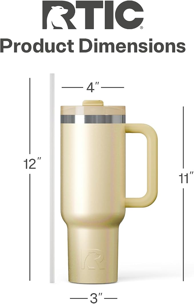 RTIC 40oz Road Trip Tumbler, Insulated, Ceramic Lined, Sunlight Glitter | with Lid, Handle and Straw, Stainless Steel Metal Cup, Portable for Hot and Cold Drinks, Coffee, Car, Camping, Travel