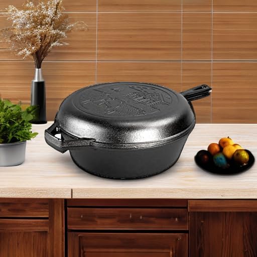 Lodge Wanderlust Cabin Cast Iron Combo Cooker - Seasoned 2-Piece Dutch Oven & Skillet Set - Convertible Lid for Versatile Indoor & Outdoor Cooking - 3.2 Quart