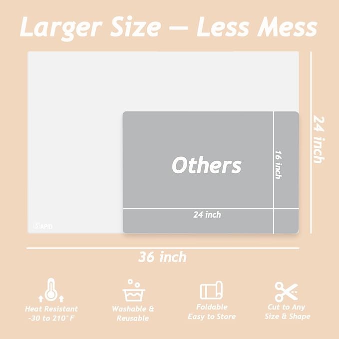 Extra Large Silicone Mat Kitchen Counter Heat Resistant Table Mat 36" x 24" | Place Mats Countertop Protector, Thick Placemats Silicone Mats for Kitchen Counter Dining Table Mat, White Translucent, Sapid