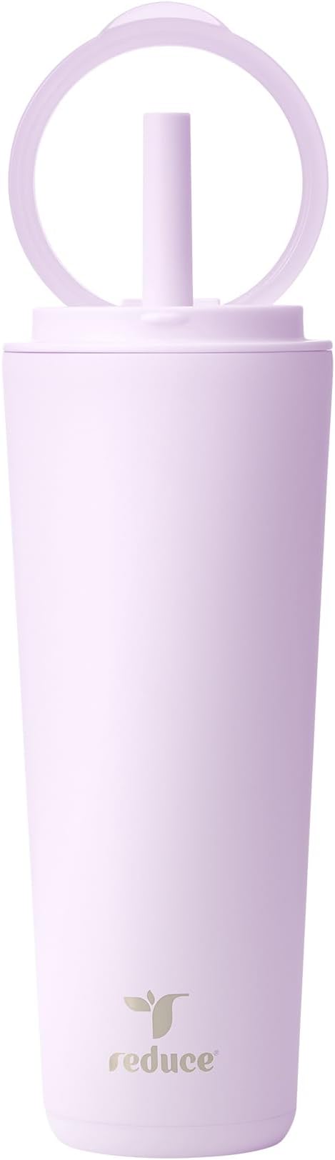 REDUCE Halo 24 oz Stainless Steel Vacuum Insulated Tumbler - Spill Proof Travel Mug with Flip Handle Lid - Keeps Drinks Cold for 32 Hrs - Dishwasher Safe - Cupholder Friendly - Lilac Bud