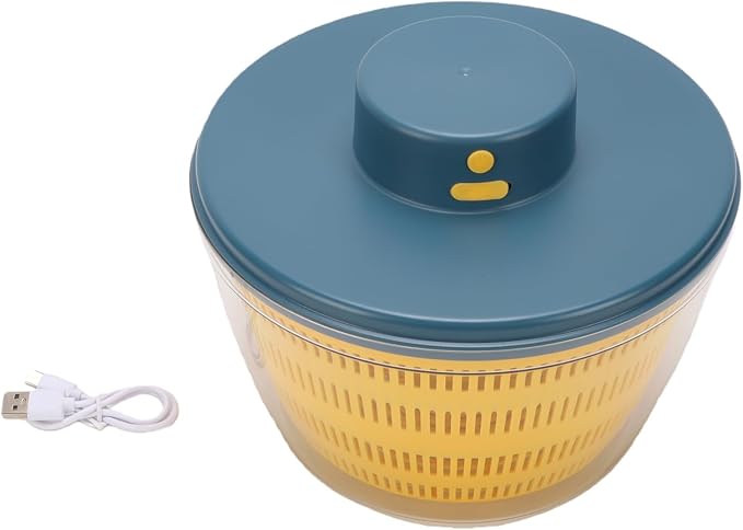 Fockety Salad Spinner, USB Rechargeable Vegetables Washer Dryer Fruit Washing Bowl Automatic Compact Manual Vegetable Dryer for Washing, Spinning, and Draining (Blue)
