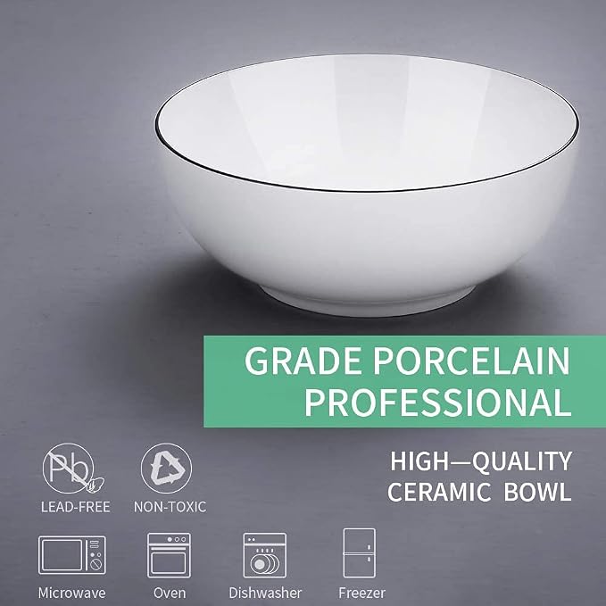 NJCHARMS Large Serving Bowls, 8'' Big Soup Bowl 60OZ Set of 3, White Ceramic Bowl for Kitchen, Pho Bowl for Pasta, Ramen, Soup, Fruit Vegetable, Microwave & Dishwasher Safe