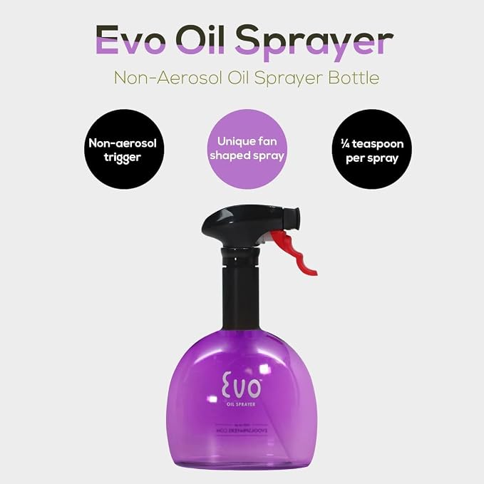 Evo Original Oil Sprayer, Non-Aerosol for Olive Oil, Cooking Oils, and Vinegars, Purple, 24-Ounce Capacity