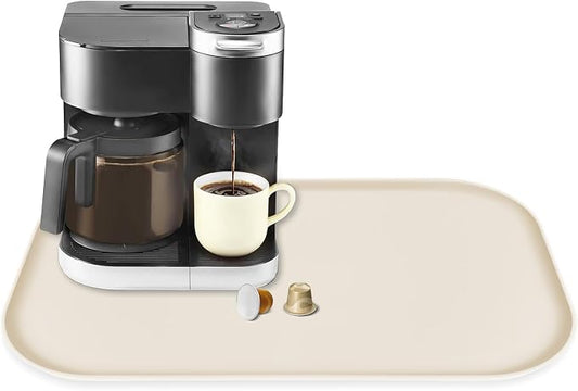 Silicone Coffee Maker Mat with Lip for Countertops, 24'' x 16'' Cream White | Multi leak-proof coffee tray for countertop, non-slip silicone mat fits most coffee makers & espresso machines, wipe-clean