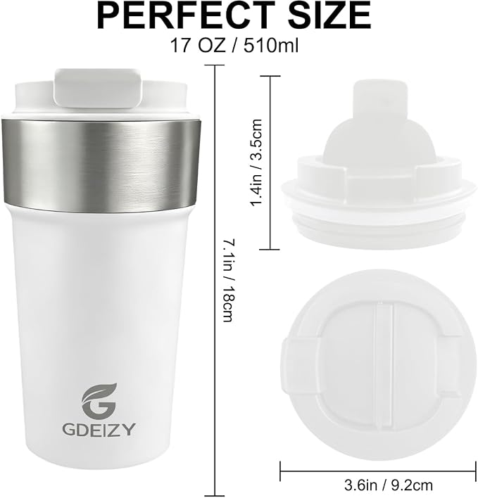 17oz Insulated Travel Coffee Mug, Stainless Steel Cup with Leakproof Lid | 17oz Insulated Travel Coffee Mug, Stainless Steel Cup with Leakproof Lid