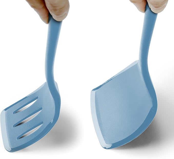 Silicone Pancake Spatula Turner with Lengthened Handle& Seamless Design, Heat Resistant Cooking Spatulas for Nonstick Cookware, Large Flexible Kitchen Utensils, Flipper for Egg, Pancake, Starry Blue