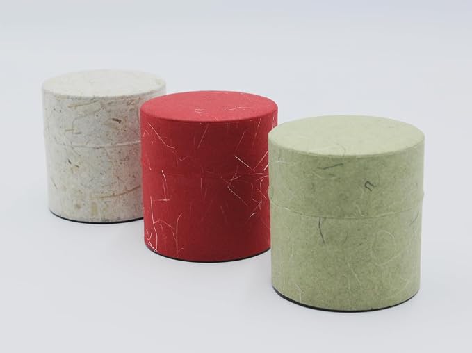 Japanese Pokkan Matcha Coffee Spice Tea Tin Canister Washi Paper Storage with Lid 3.89 oz Capacity (Unryugami Red, S)