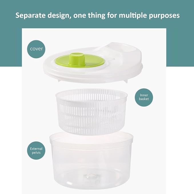 Salad Spinner, Vegetable Washer Dryer Drainer Strainer, Lettuce And Produce Dryer With Bowl, Colander And Built In Draining System For Fresh, Crisp,Salad And Produce