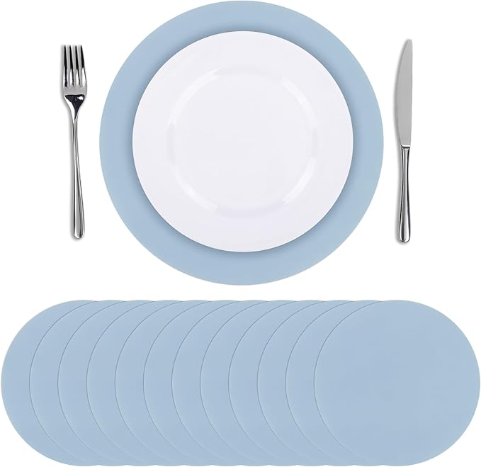 SHACOS 100 PCS 13" Round Paper Placemats Disposable Place Mats Dusty Blue | Throwaway Table Mats for Dinner Wedding Birthday Party Baby Shower Festival Table Decoration Indoor Outdoor