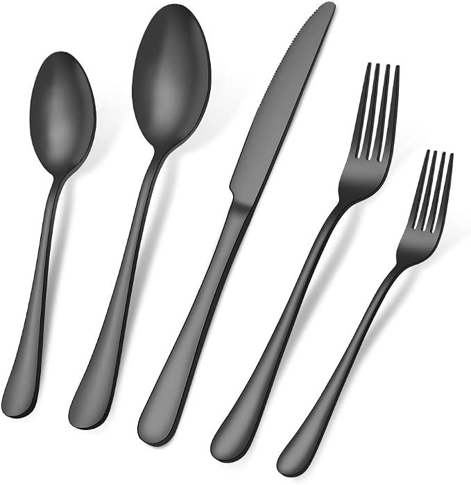 Aisoso Black Silverware Set, 20-Piece Flatware Set Service for 4 | Stainless Steel Cutlery Set, Include Knife Fork Spoon, Stylish Mirror Finish,Great for Home Kitchen Restaurant