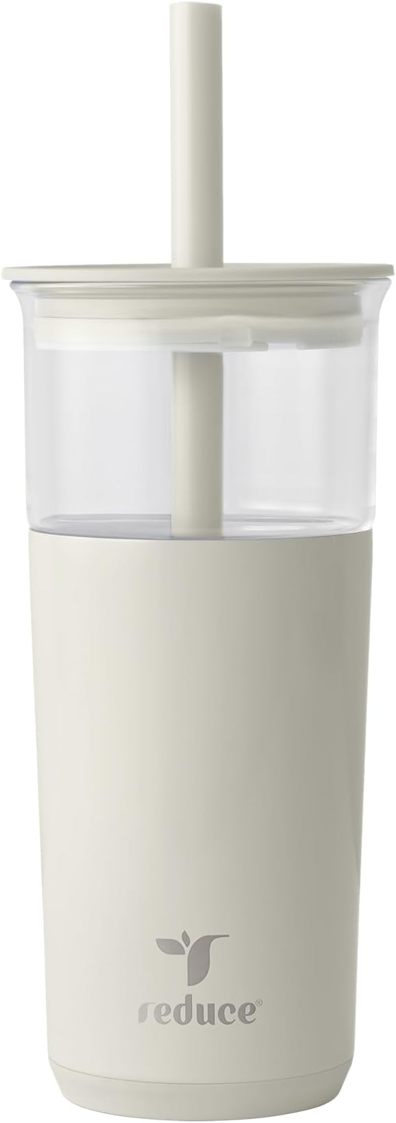 REDUCE Aspen - 20oz Vacuum Insulated Glass Tumbler - Extra Wide Straw & Lid | Keeps drinks cold for 12 hours, ideal for iced coffee, smoothies & boba, dishwasher safe, soft base