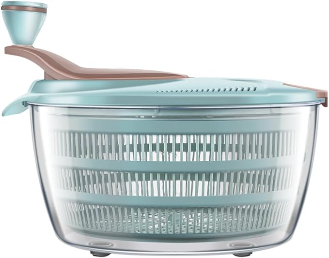 Brigii Salad Spinner, 4.24 Quart Lettuce Spinner, Vegetable Spinner | Double drainage holes, wash spin and drain without removing lid, non-slip base, easy to clean, for greens, vegetables, fruit