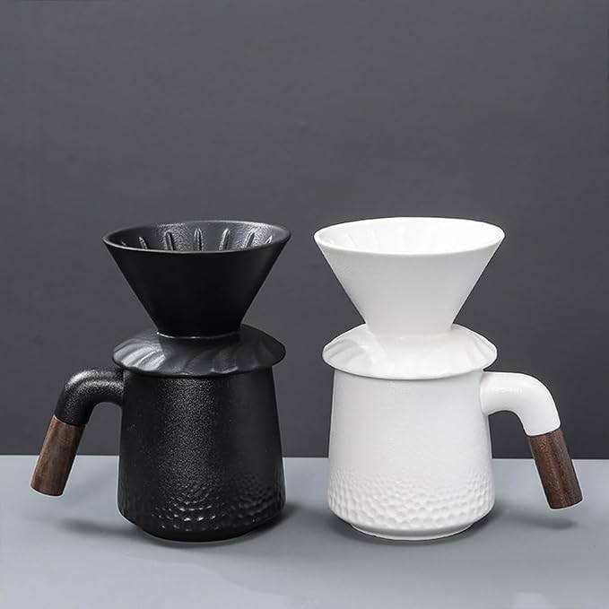 Handmade Black Pour Over Coffee Maker Set, Ceramic Coffee Dripper Brewer Heat Resistant Coffee Pot Decanter ACM01B