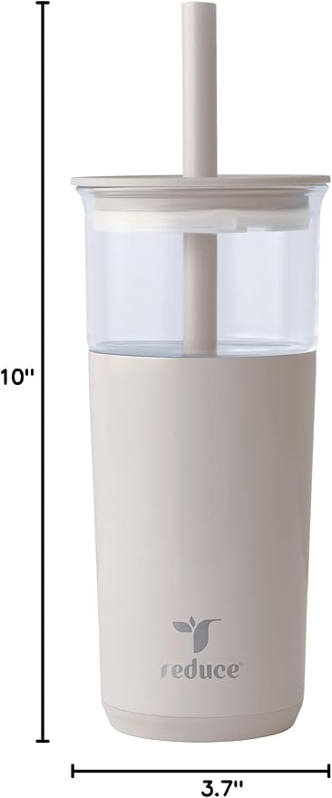 REDUCE Aspen - 20oz Vacuum Insulated Glass Tumbler - Extra Wide Straw & Lid | Keeps drinks cold for 12 hours, ideal for iced coffee, smoothies & boba, dishwasher safe, soft base