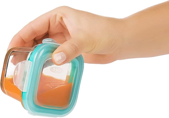 OXO Tot Glass Baby Blocks Food Storage Containers, Teal, 4 oz