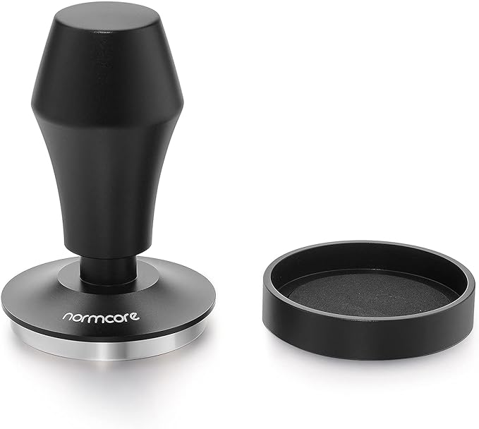 Normcore 58.5mm Coffee Tamper V4 - Spring-Loaded Tamper with 15lb / 25lb / 30lbs Replacement Springs - Anodized Aluminum Handle and Stand - Stainless Steel Flat Base,Black