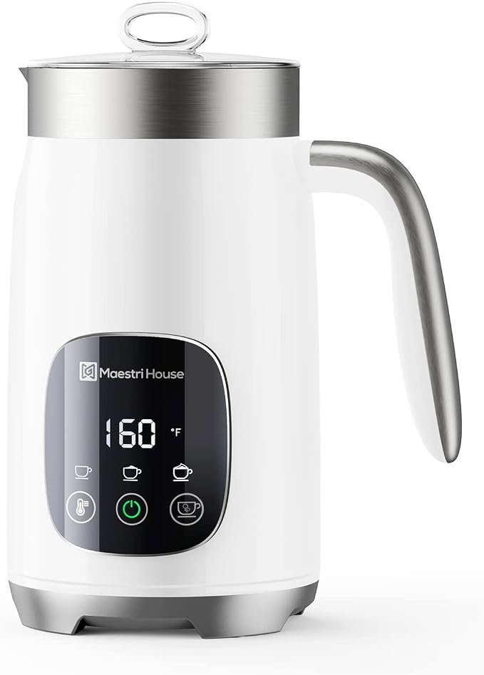Maestri House 14OZ BasicFro 400 Milk Frother and Steamer | Variable Temp (4 Settings) & 3 Froth Thickness Levels, Touch Control with 6 Presets, Stainless Steel, Easy Clean