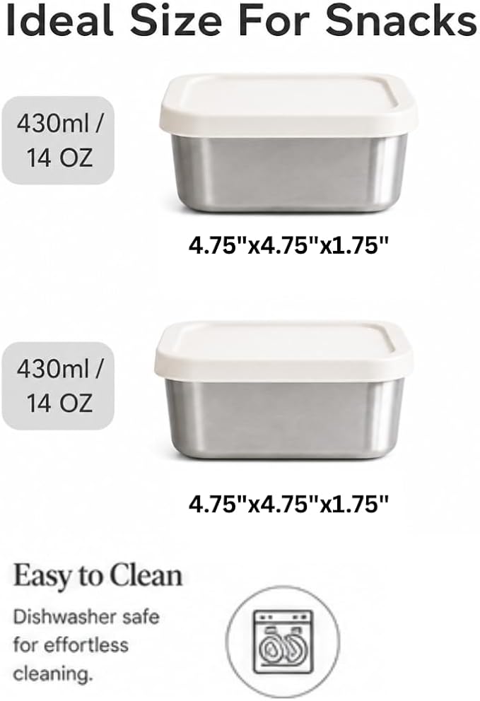 Flexibento - Stainless Steel Snack Container Set with Silicone Lids - 2 pack 14 OZ each