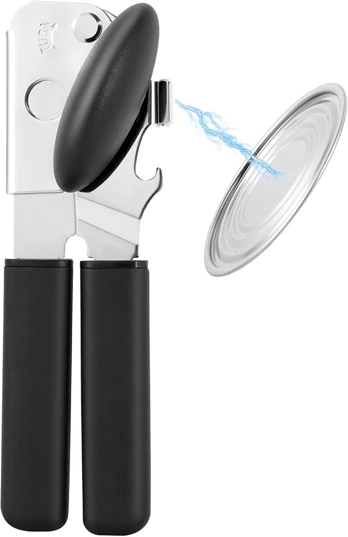 Can Opener Manual with Magnet Lift, Heavy Duty Handheld Smooth Edge Can Tin Opener for Seniors, Durable Sharp Cutting Blade,Easy Turn Knob Multifunctional Bottle Opener