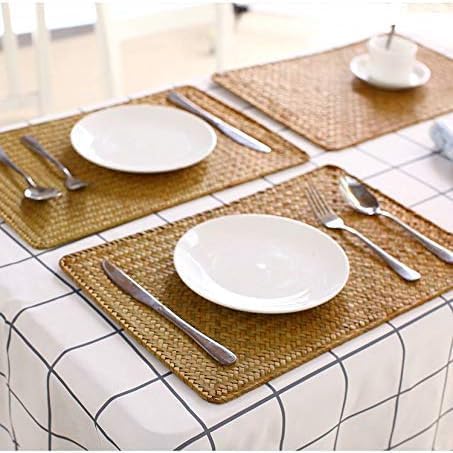 12 Pack Rectangular Woven Placemats, Rattan Wicker Table Mats, 17" x 12", Natural Seagrass Place Mats for Dining Table