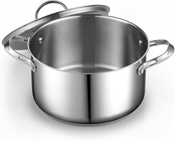 Cooks Standard Stainless Steel Stock Pot - Induction Deep Cookware | 6 Quart Stainless Steel Stock Pot with Lid, Heavy Duty Thick Bottom for Pasta, Soups, and Small Family Meals