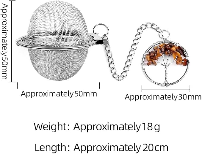 5 Pcs Stainless Steel Tea Ball Infusers with Tree of Life Crystal Charms, Fine Mesh Tea Strainers with Extension Chain & Hook for Loose Leaf Tea, Spices, Seasonings