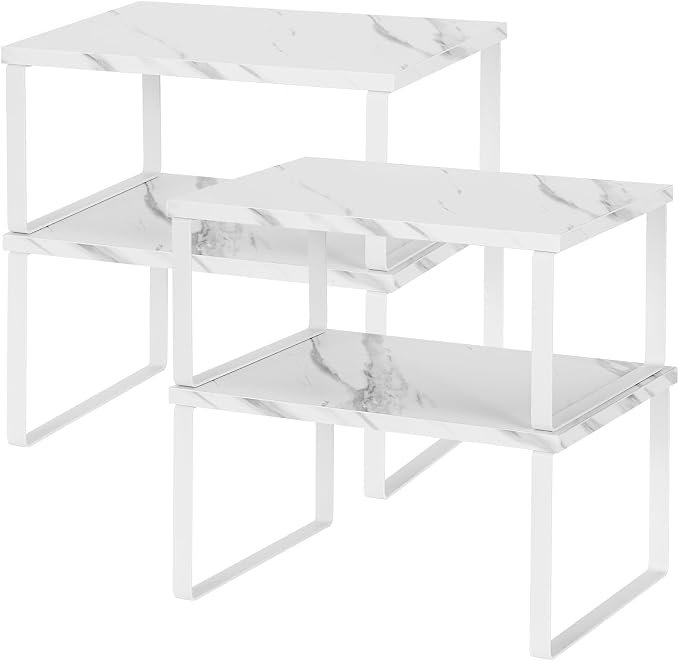 NEX Cabinet Organizer Shelf, Kitchen Counter Shelves Set of 4 | Stackable & Expandable Spice Rack, Space-Saving Pantry Organizers Bathroom Countertop Storage, White