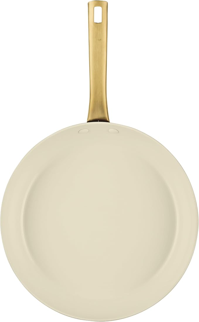 Farberware Forged Induction Ceramic Nonstick Fry Pan/Skillet, Dishwasher Safe, Gold Color Stainless Steel Handle, 12.25 Inch Frying Pan - Taupe