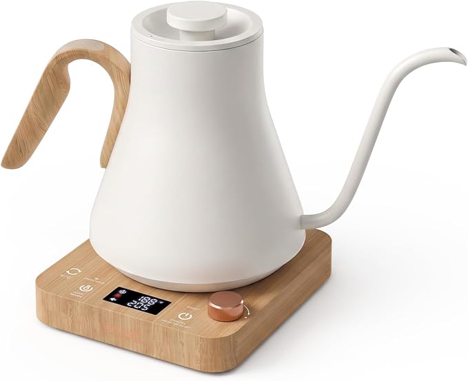 Epeios Gooseneck Electric Kettle ±1°F Temp Control,1200W,0.9L,White Walnut | Rapid Heating, Precision Pour-Over for Coffee & Tea,Smart Hot water Boiler, 304 Stainless Steel Interior, Auto Shut-Off