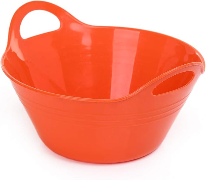 Mintra Home Plastic Bowls – Ideal for Popcorn, Cereals, Snacks, Kitchen Use & Halloween Trick or Treats Candies – Durable, Lightweight, Dishwasher Friendly, 4.5L w/Handles, Orange, 11.25W x 5H, 2 Pack