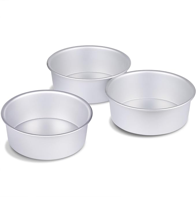 6 x 3 Inch Round Cake Pan Set of 3 with Tapered Side, Aluminum Baking Pans for Layer Cakes, Birthday Anniversary, Heavy Duty Non-Stick & Oven Safe, Commercial Grade Baking Tools for Home Kitchen