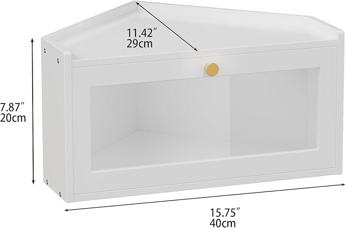 Trironsun Corner Bamboo Bread Box for Kitchen Counter Large Rustic Bread Storage Container with Acrylic Door Space-Saving Vintage Bread Keeper for Homemade Bread (White)