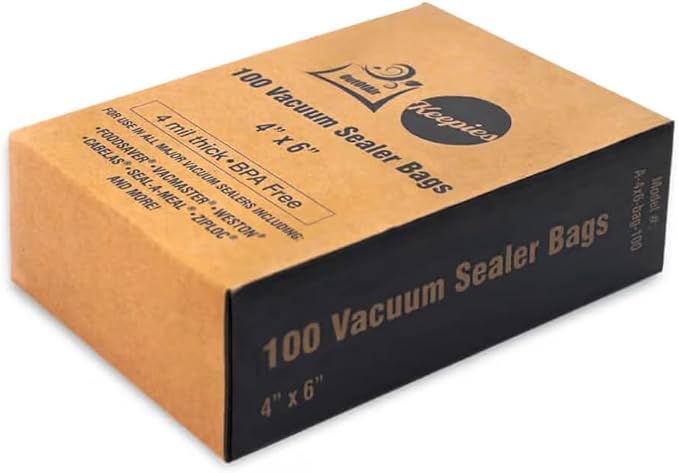 OutOfAir 100 Vacuum Sealer Bags: 4" x 6" Pre Cut Bags - Works with FoodSaver & Other Machines - 33% Thicker BPA Free, 4 Mil Commercial Grade, 4 x 6 inches