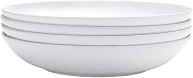 Mikasa Delray Bone China Pasta Bowls Set of 4, 9 Inch White Serving Bowls for Pasta, Salad, Soup, Lightweight and Durable Dinnerware