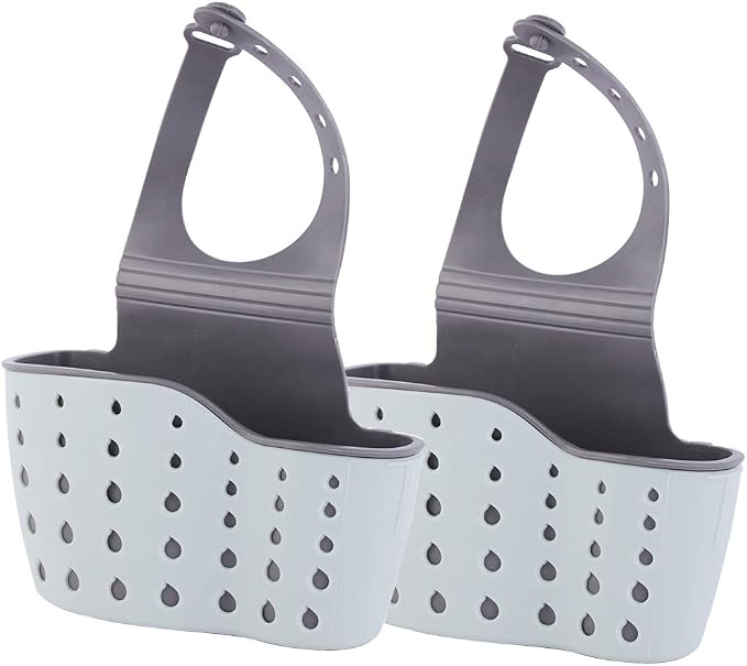 EC Kitchen Sink Caddy Sponge Holder Plastic Hanging Ajustable Strap Faucet Caddy with Holes