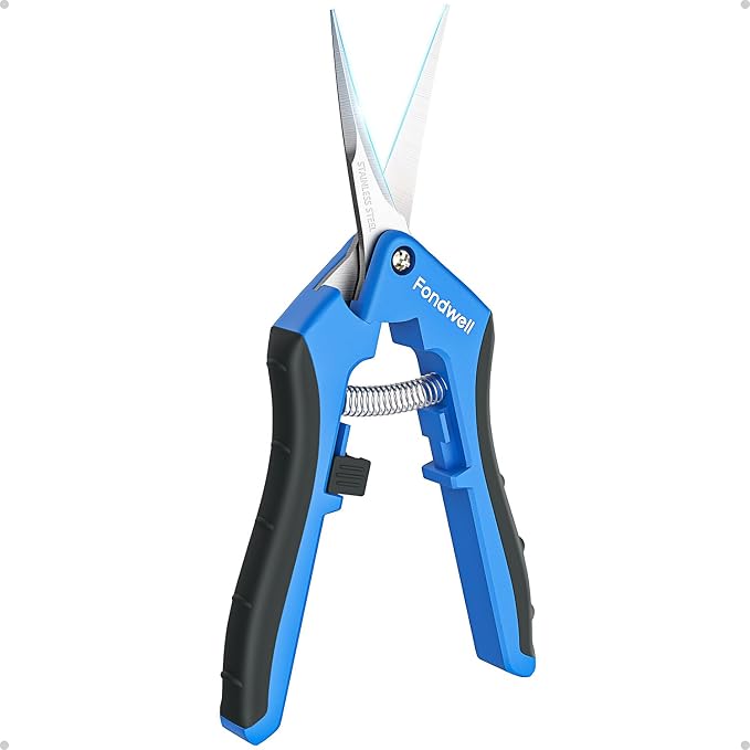 Fondwell 6.5" Small Garden Shears Precision Indoor Plant Trimming Scissors | 1-Pack Pruning Snips, Ultra-Sharp Micro-Tip Curved Blades, Comfortable Use, Safety - Best for Precision Cuts in Tight Spaces
