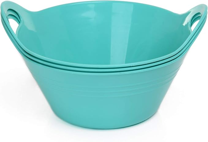 Mintra Home Plastic Bowls with Handles (970ml Small 3pk, Teal) - 6.75inW x 3inH - for snacks, candy, popcorn, gift basket, lightweight serving bowl for party, 3 Pack