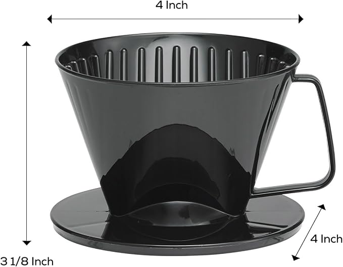Fino Pour-Over Coffee Brewing Filter Cone, Number 1-Size, Black, Brews 1 to 2-Servings
