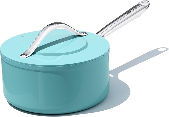 CookinCraze Premium Ceramic Sauce Pan with Lid, 3.5 QT Nonstick Saucepan | for Healthy Everyday Cooking, PFAS & PTFE Free, Induction Compatible, Oven Safe up to 500°F, Caribbean Blue
