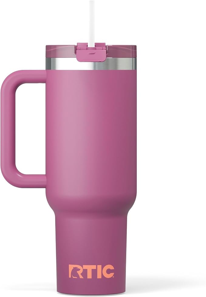 RTIC 40oz Road Trip Tumbler, Insulated, Ceramic Lined, Orchid | with Lid, Handle and Straw, Stainless Steel Metal Cup, Portable for Hot and Cold Drinks, Coffee, Car, Camping, Travel
