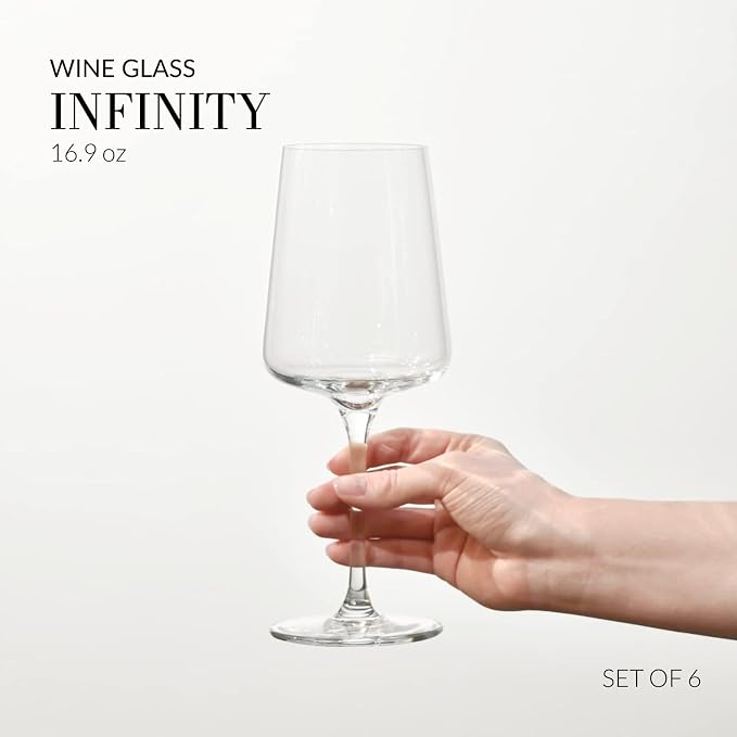KROSNO Red Wine Glasses Set of 6, 16.9 oz, Infinity Collection | Wine Tumbler with Stem, Lead-Free Crystal Glassware, Drinking Glasses, Elegant Cups, Home & Restaurant, Dishwasher Safe