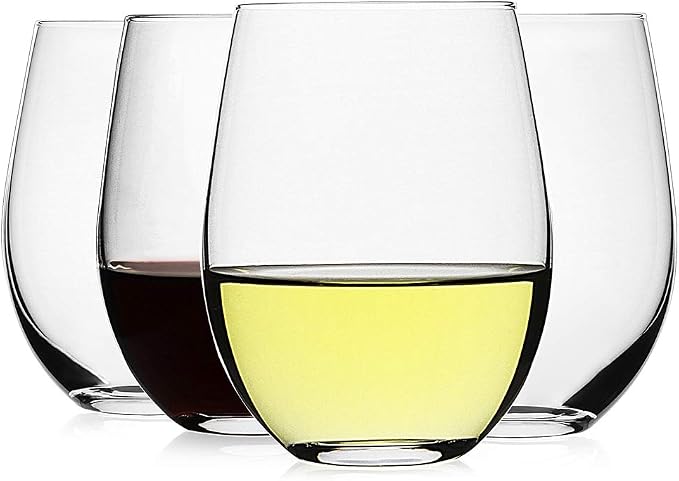 LUXU Stemless Wine Glasses(Set of 4)-20 oz,Crystal Wine Cups | Red or White Wine,Large Water Juice Glasses,No Stem Glass Beverage Cups,Clear Drinking Tumblers for Any Occasion