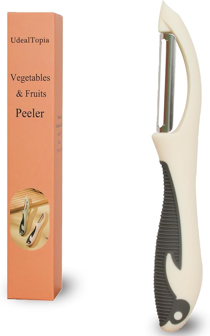 Stainless Steel Vegetable & Fruit Peeler for Kitchen, White | Ideal Carrot Cucumber Potato Peeling Helper, Sharp Swivel Straight Blade, Non-Slip & Ergonomic Handle, Dishwasher Safe