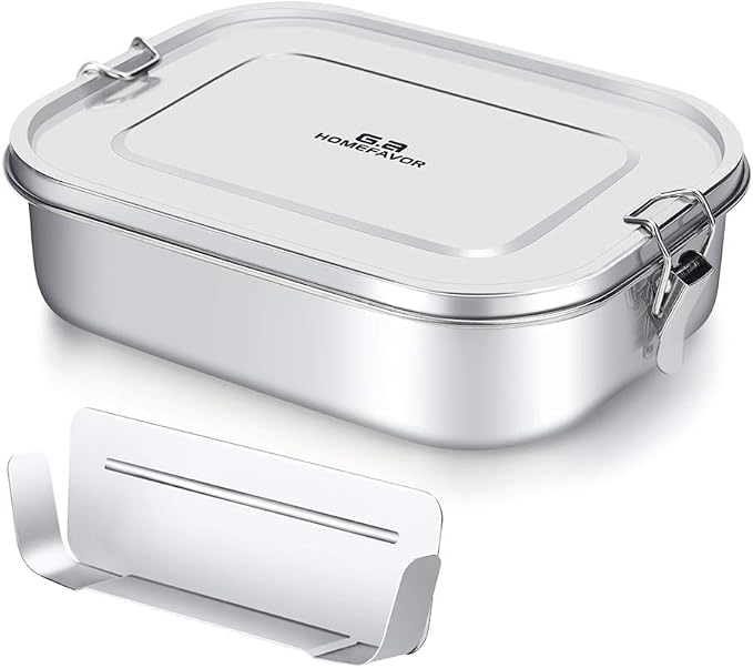 G.a HOMEFAVOR Stainless Steel Bento Lunch Box, 2-Compartment, 1400 ml/47 oz | Leak-Proof, Dishwasher Safe, BPA-Free, with Lock Clips & Removable Divider, Meal Prep, Large Food Container, for Adults