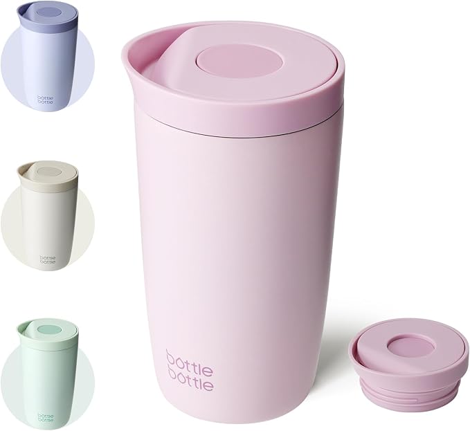 BOTTLE BOTTLE Insulated Coffee Tumbler with Push Button Lid 12oz(Pink) | Leakproof,Stainless Steel Travel Mug,Keeps Drinks Hot & Cold for 6 Hours,for Office & On the Go