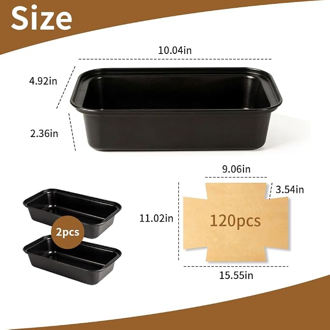 2PCS Bread Pans For Homemade Bread Loaf Pans For Baking Bread 9x5 Banana Bread Pan Includes 120 Sheets Of Baking Paper To Prevent Sticking