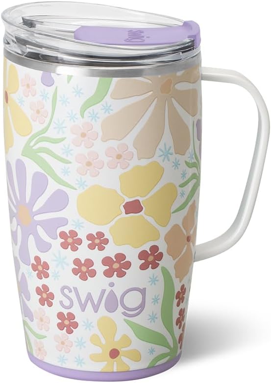 Swig Life 18oz Insulated Travel Mug with Handle & Lid, Fresh Cut | Triple Insulated Stainless Steel - Handle & Lid Included - Keeps Coffee Hot or Cold - Cup Holder Friendly