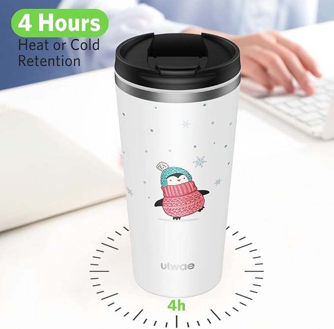 Insulated Coffee Mug with Ceramic Coating, 18oz Travel Mug with Leak-proof Lid, Vacuum Double-wall Tumbler, Stainless Steel Thermal Cup for Tea, Hot Cocoa, Cold Beverage, Ice Drinks