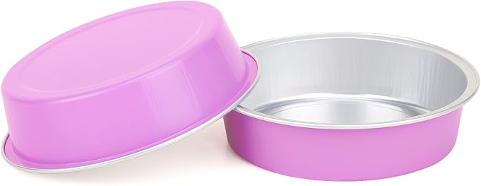 Beasea Disposable Mini Pans with Lids, 50 Pack 4” 8oz Light Pink Aluminum Baking Foil Tins Round Small Tart Container for Individual Cupcake Dessert Muffin Ramekin Cheesecake Quiche Oven Dishes