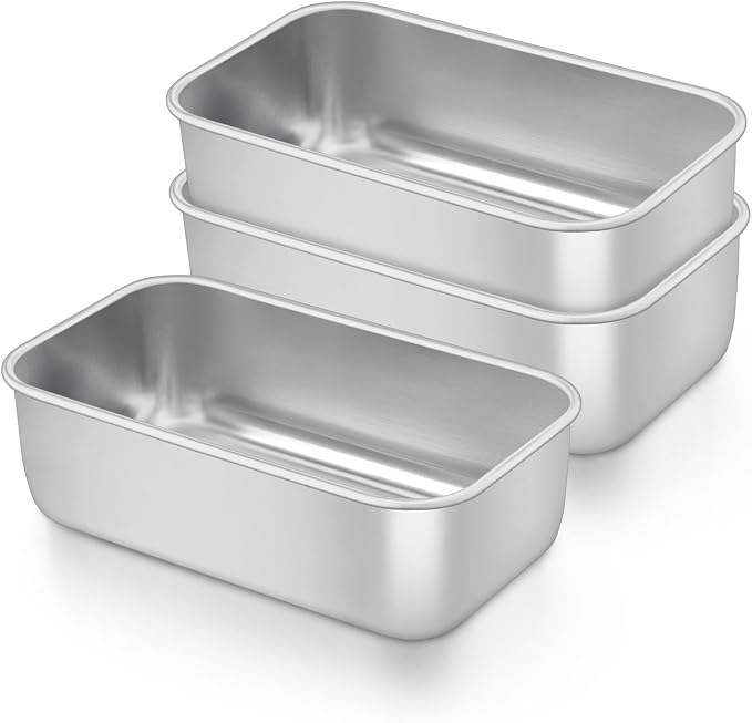 TeamFar Mini Loaf Pan, 3 PCS Stainless Steel Loaf Pans for Baking Bread | 6.3 x 3.5 Inch Bread Baking Pan for Homemade Bread, Meatloaf, Cake and Brownies, Non-Toxic, Oven & Dishwasher Safe